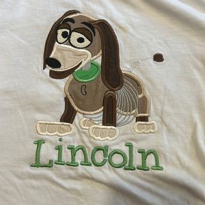 5T monogram boys toy story Lincoln shirt. Slinky dog with monogram.